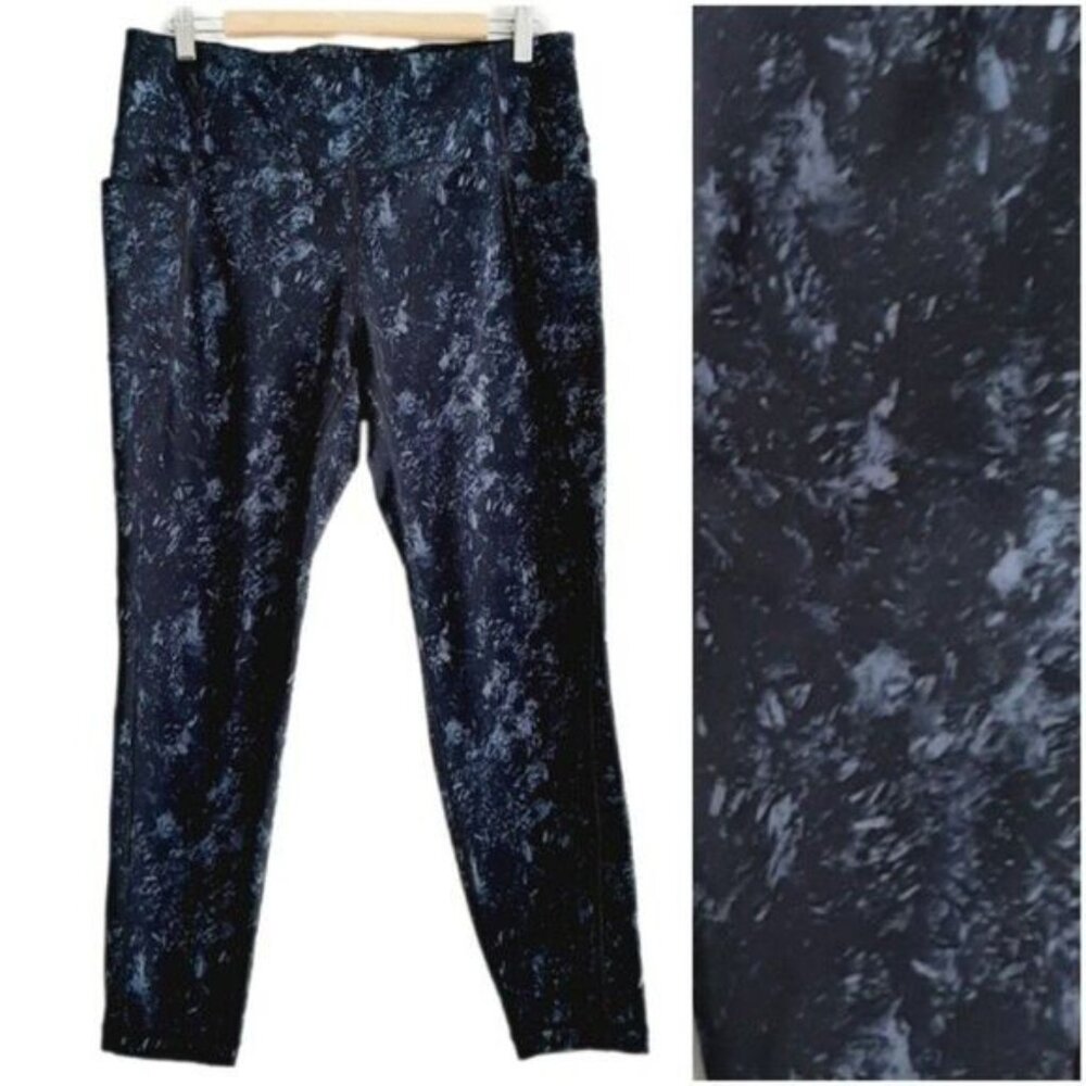 LOLË Splatter High Waist Crop Leggings Navy Blue Sz XL